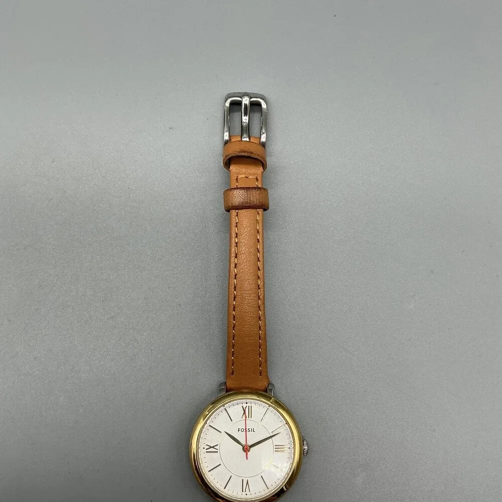 Fossil ES3791 Womens Watch 27mm Silver Dial Gold Tone Brown Leather New Battery